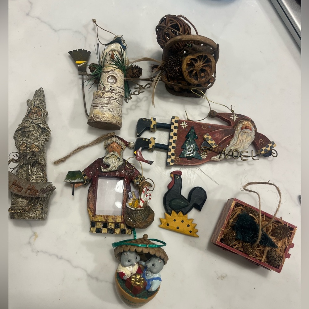 Primitive Christmas Ornaments Folk-inspired rustic rooster